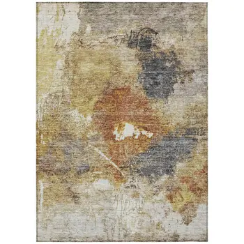5' X 8' Taupe Black And Copper Abstract Washable Indoor Outdoor Area Rug