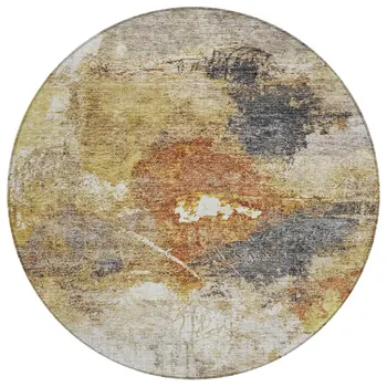 8' Taupe Black And Copper Round Abstract Washable Indoor Outdoor Area Rug