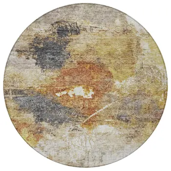 8' Taupe Black And Copper Round Abstract Washable Indoor Outdoor Area Rug