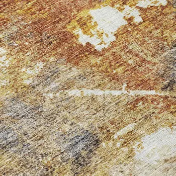 8' Taupe Black And Copper Round Abstract Washable Indoor Outdoor Area Rug