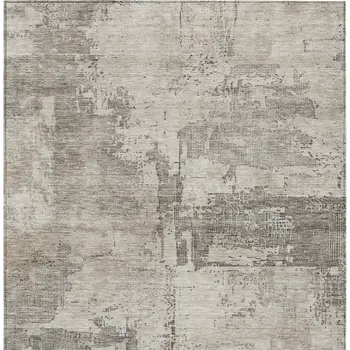 3' X 5' Linen And Gray Abstract Washable Indoor Outdoor Area Rug