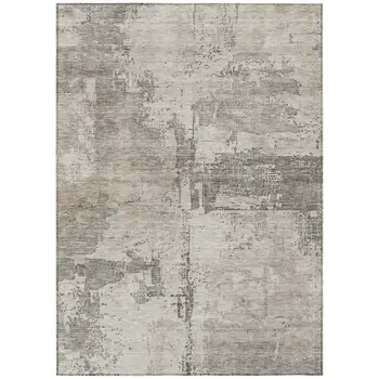 3' X 5' Linen And Gray Abstract Washable Indoor Outdoor Area Rug