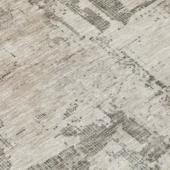 8' Linen And Gray Round Abstract Washable Indoor Outdoor Area Rug