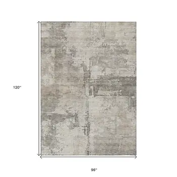 8' X 10' Linen And Gray Abstract Washable Indoor Outdoor Area Rug
