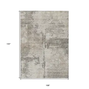 9' X 12' Linen And Gray Abstract Washable Indoor Outdoor Area Rug