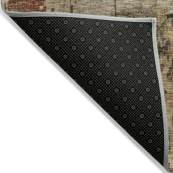 3' X 5' Khaki Charcoal And Terra Cotta Abstract Washable Indoor Outdoor Area Rug