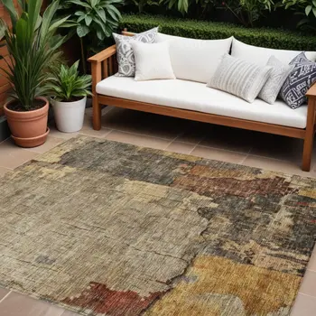 8' X 10' Khaki Charcoal And Terra Cotta Abstract Washable Indoor Outdoor Area Rug