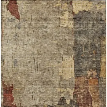 10' X 14' Khaki Charcoal And Terra Cotta Abstract Washable Indoor Outdoor Area Rug