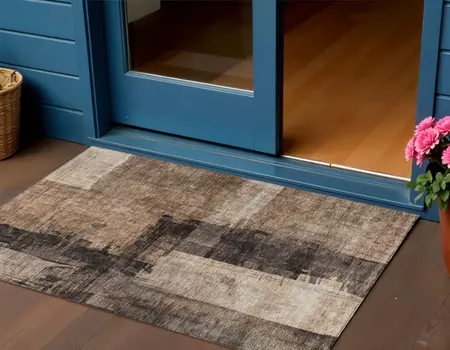 3' X 5' Brown Black And Tan Abstract Washable Indoor Outdoor Area Rug
