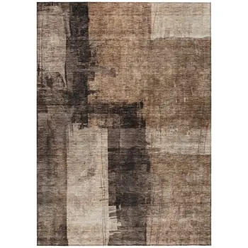3' X 5' Brown Black And Tan Abstract Washable Indoor Outdoor Area Rug
