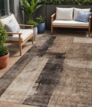 5' X 8' Brown Black And Tan Abstract Washable Indoor Outdoor Area Rug