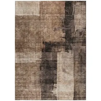 8' X 10' Brown Black And Tan Abstract Washable Indoor Outdoor Area Rug