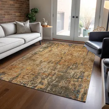 3' X 5' Copper And Brown Abstract Washable Indoor Outdoor Area Rug