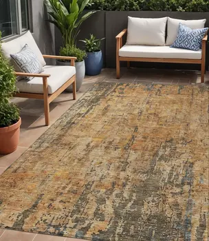 5' X 8' Copper And Brown Abstract Washable Indoor Outdoor Area Rug