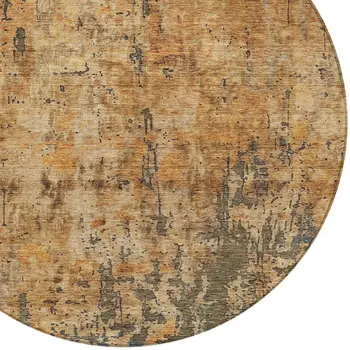 8' Copper And Brown Round Abstract Washable Indoor Outdoor Area Rug