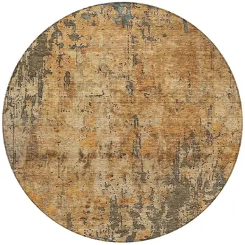 8' Copper And Brown Round Abstract Washable Indoor Outdoor Area Rug