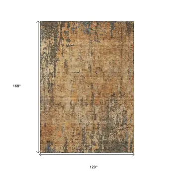 10' X 14' Copper And Brown Abstract Washable Indoor Outdoor Area Rug