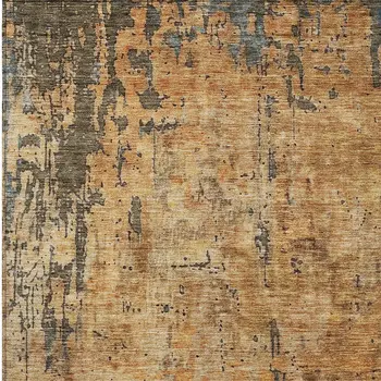 10' X 14' Copper And Brown Abstract Washable Indoor Outdoor Area Rug