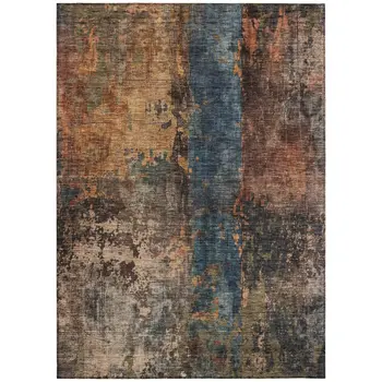 8' X 10' Blue Copper And Brown Abstract Washable Indoor Outdoor Area Rug
