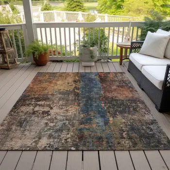 8' X 10' Blue Copper And Brown Abstract Washable Indoor Outdoor Area Rug