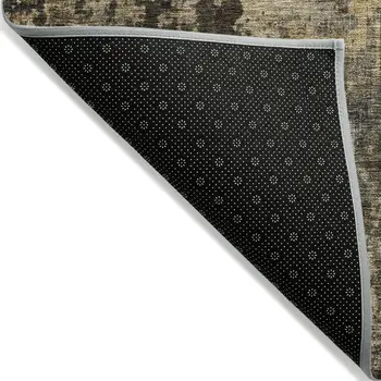 3' X 5' Gray Brown And Gold Abstract Washable Indoor Outdoor Area Rug