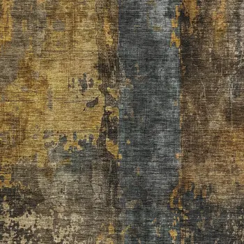 3' X 5' Gray Brown And Gold Abstract Washable Indoor Outdoor Area Rug