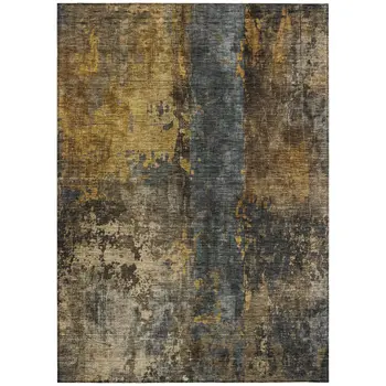 8' X 10' Gray Brown And Gold Abstract Washable Indoor Outdoor Area Rug