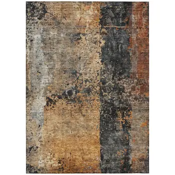 3' X 5' Copper And Black Abstract Washable Indoor Outdoor Area Rug