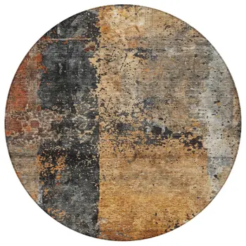 8' Copper And Black Round Abstract Washable Indoor Outdoor Area Rug