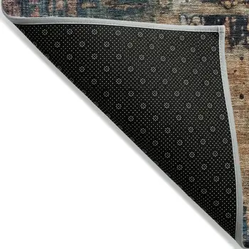 9' X 12' Teal Blue Black And Copper Abstract Washable Indoor Outdoor Area Rug
