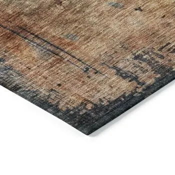 9' X 12' Teal Blue Black And Copper Abstract Washable Indoor Outdoor Area Rug