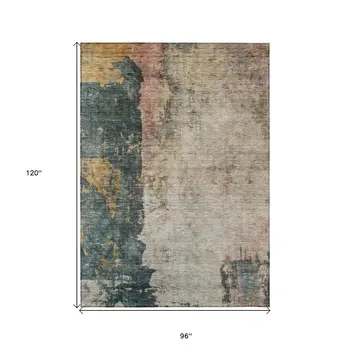 8' X 10' Taupe Blue And Lavender Abstract Washable Indoor Outdoor Area Rug