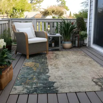 8' X 10' Taupe Blue And Lavender Abstract Washable Indoor Outdoor Area Rug