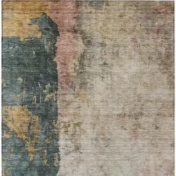 9' X 12' Taupe Blue And Lavender Abstract Washable Indoor Outdoor Area Rug