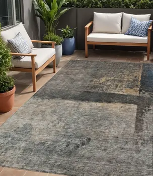 5' X 8' Coffee Black And Beige Abstract Washable Indoor Outdoor Area Rug