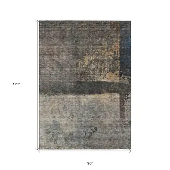 8' X 10' Coffee Black And Beige Abstract Washable Indoor Outdoor Area Rug