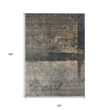 10' X 14' Coffee Black And Beige Abstract Washable Indoor Outdoor Area Rug