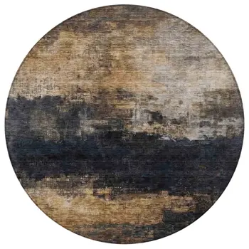 8' Charcoal Tan And Beige Round Abstract Washable Indoor Outdoor Area Rug