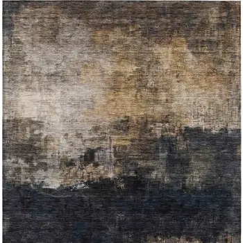 8' X 10' Charcoal Tan And Beige Abstract Washable Indoor Outdoor Area Rug