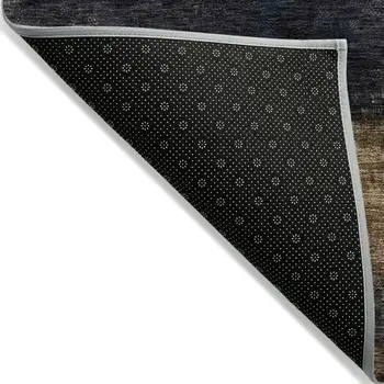 9' X 12' Charcoal Tan And Beige Abstract Washable Indoor Outdoor Area Rug