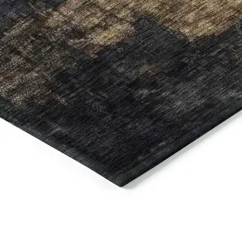 9' X 12' Charcoal Tan And Beige Abstract Washable Indoor Outdoor Area Rug