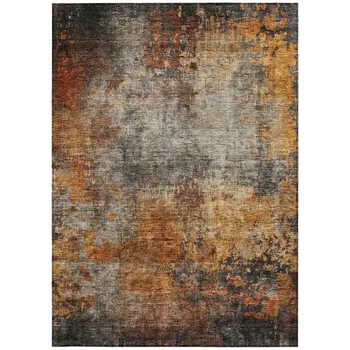 3' X 5' Copper Terra Cotta And Black Abstract Washable Indoor Outdoor Area Rug