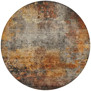 8' Copper Terra Cotta And Black Round Abstract Washable Indoor Outdoor Area Rug