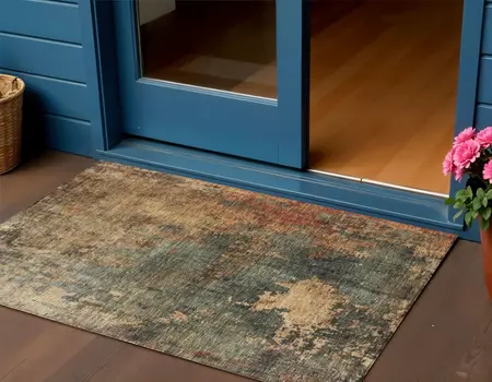 3' X 5' Sage Tan And Copper Abstract Washable Indoor Outdoor Area Rug