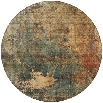 8' Sage Tan And Copper Round Abstract Washable Indoor Outdoor Area Rug