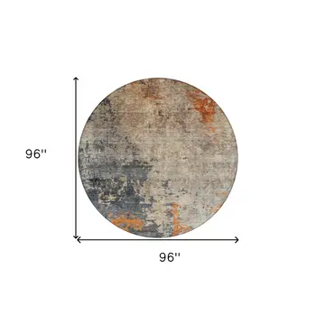 8' Khaki Gray And Copper Round Abstract Washable Indoor Outdoor Area Rug