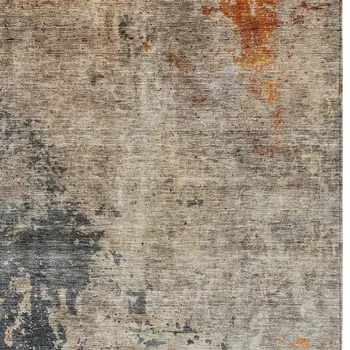 9' X 12' Khaki Gray And Copper Abstract Washable Indoor Outdoor Area Rug