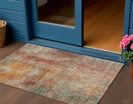 3' X 5' Tan Copper And Terra Cotta Abstract Washable Indoor Outdoor Area Rug
