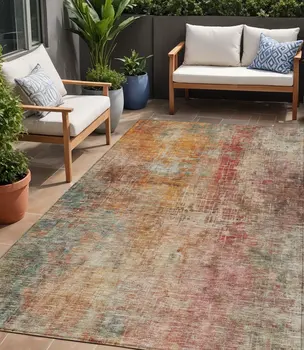 5' X 8' Tan Copper And Terra Cotta Abstract Washable Indoor Outdoor Area Rug