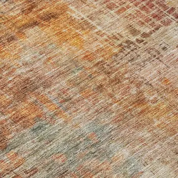8' Tan Copper And Terra Cotta Round Abstract Washable Indoor Outdoor Area Rug